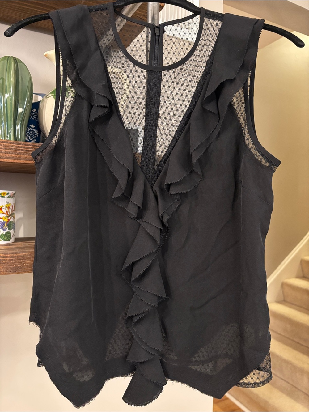 🖤 Chelsea and Walker 100% Silk Ruffle Sheer Shell | Size 2